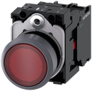 Siemens 3SU1136-0AB20-1CA0 Illuminated pushbutton, 22 mm, round, plastic with metal front ring, red, pushbutton, flat, momentary contact type, with holder, 1 NC, LED module with integrated LED 230 V AC, screw terminal