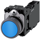 SIEMENS 3SU1130-0AB50-1FA0 Pushbutton, 22 mm, round, plastic with metal front ring, blue, button, 1 NO + 1 NC
