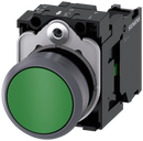 SIEMENS 3SU1130-0AB40-1BA0 Pushbutton, 22 mm, round, plastic with metal front ring, green, button, 1 NO