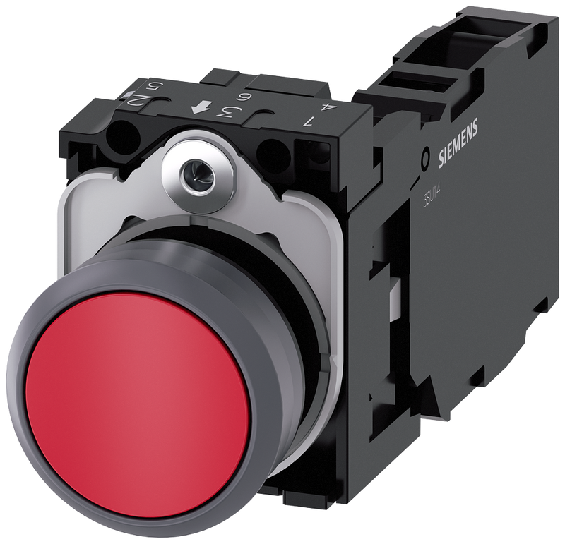 SIEMENS 3SU1130-0AB20-1FA0 Pushbutton, 22 mm, round, plastic with metal front ring, red, button, 1 NO + 1 NC