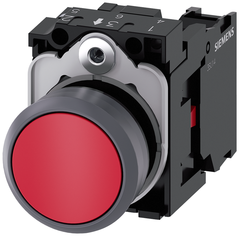 SIEMENS 3SU1130-0AB20-1CA0 Pushbutton, 22 mm, round, plastic with metal front ring, red, button, 1 NC