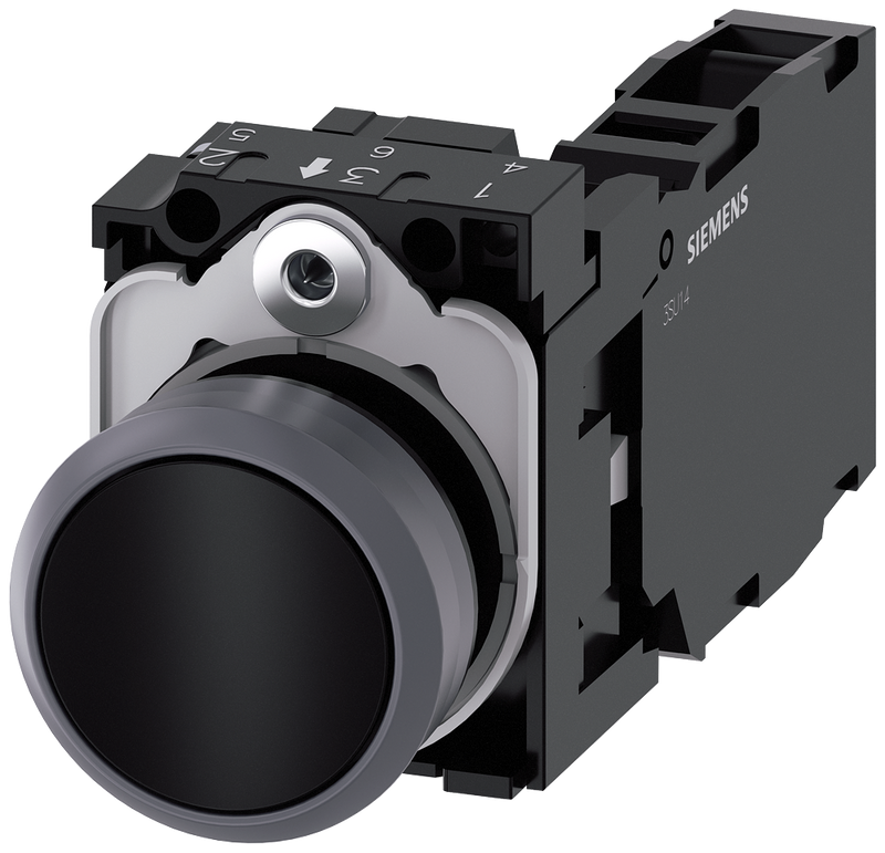 SIEMENS 3SU1130-0AB10-1FA0 Pushbutton, 22 mm, round, metal front ring, black, button, 1 NO + 1 NC