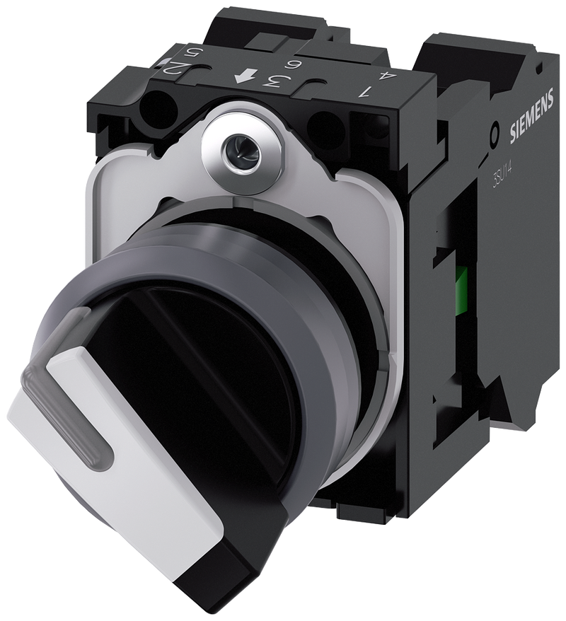 SIEMENS 3SU1130-2BF60-3MA0 Toggle switch, illuminable, 22 mm, round, metal front ring, white, 1 NO+1 NC