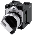 SIEMENS 3SU1150-2BF60-3MA0 Toggle switch, illuminable, 22 mm, round, metal, high gloss, white, 1 NO+1 NC