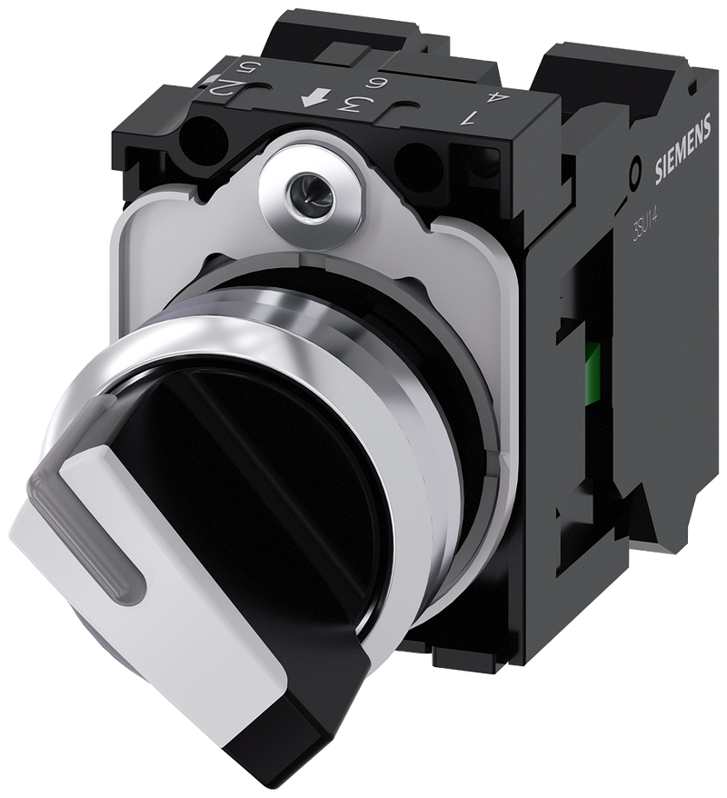 SIEMENS 3SU1150-2BF60-3MA0 Toggle switch, illuminable, 22 mm, round, metal, high gloss, white, 1 NO+1 NC