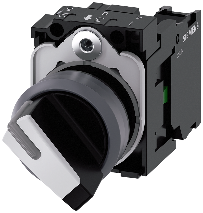 SIEMENS 3SU1130-2BF60-1BA0 Toggle switch, illuminable, 22 mm, round, metal front ring, black, white, 1 NO