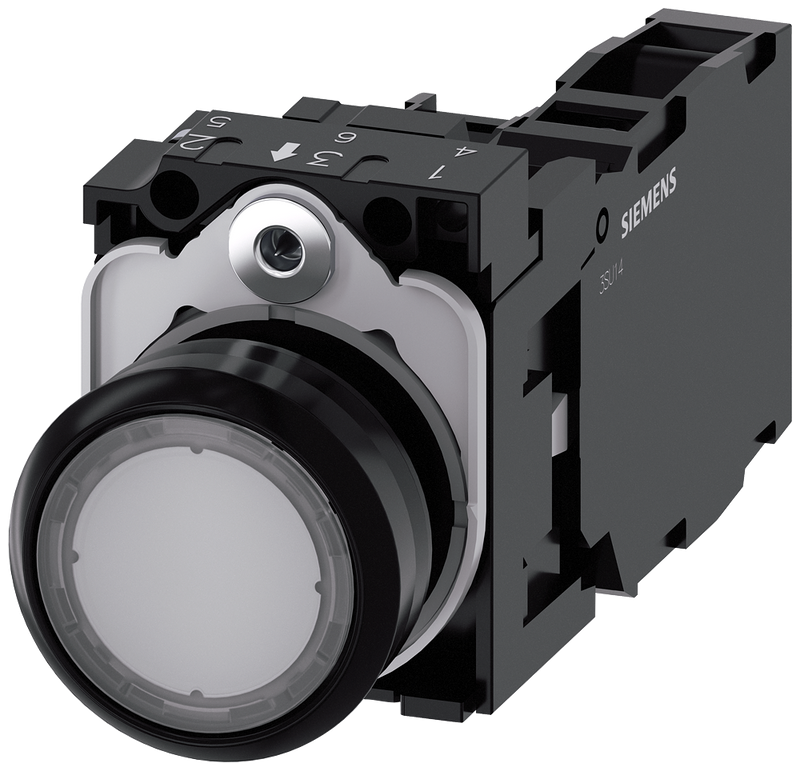 SIEMENS 3SU1106-0AB70-1FA0 Pushbutton, illuminated, 22 mm, round, plastic, clear, 1 NO + 1 NC, 230 V AC