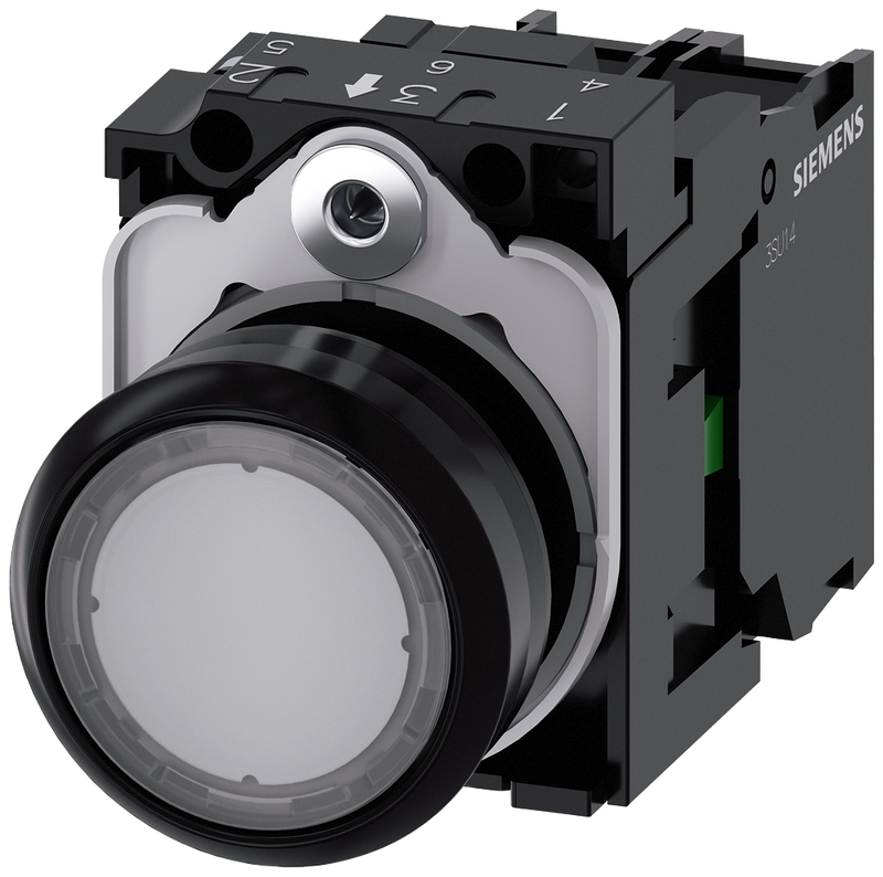 SIEMENS 3SU1106-0AB70-1BA0 Pushbutton, illuminated, 22 mm, round, plastic, clear, 1 NO, 230 V AC