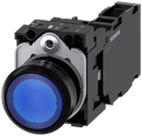 SIEMENS 3SU1103-0AB50-1FA0 Pushbutton, illuminated, 22 mm, round, plastic, blue, 1 NO + 1 NC, 110 V AC