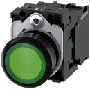 SIEMENS 3SU1106-0AB40-1BA0 Pushbutton, illuminated, 22 mm, round, plastic, green, 1 NO, 230 V AC