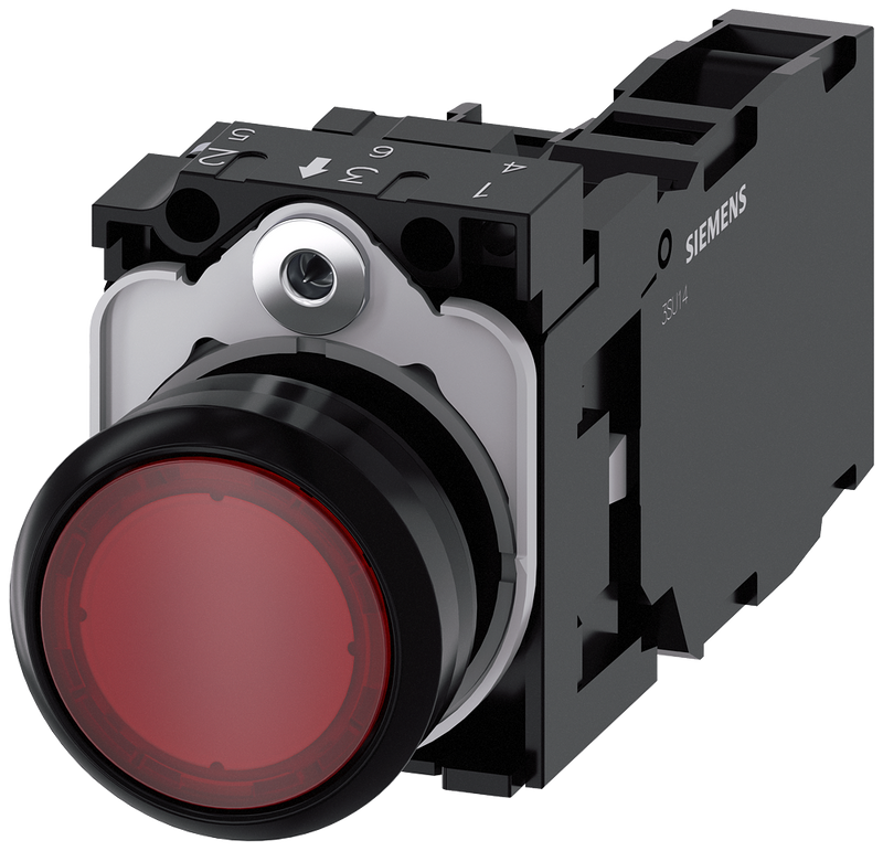 SIEMENS 3SU1103-0AB20-1FA0 Pushbutton, illuminated, 22 mm, round, plastic, red, 1 NO + 1 NC, 110 V AC