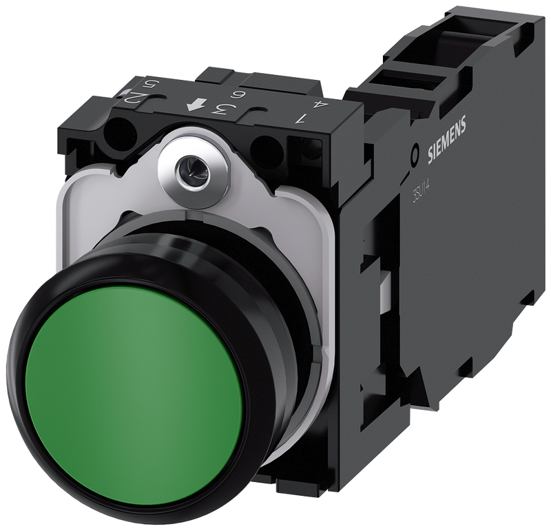 SIEMENS 3SU1100-0AB40-1FA0 Pushbutton, 22 mm, round, plastic, green, button, 1 NO + 1 NC