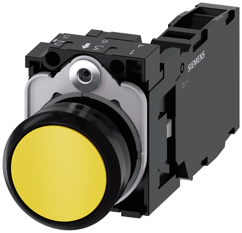 SIEMENS 3SU1100-0AB30-1FA0 Pushbutton, 22 mm, round, plastic, yellow, button, 1 NO + 1 NC