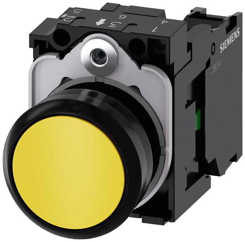 SIEMENS 3SU1100-0AB30-1BA0 Pushbutton, 22 mm, round, plastic, yellow, button, 1 NO