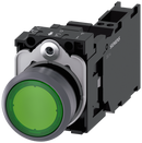 SIEMENS 3SU1132-0AB40-3FA0 Pushbutton illuminated 22 m round metal front ring green button 1 NO + 1 NC 24 V AC/DC