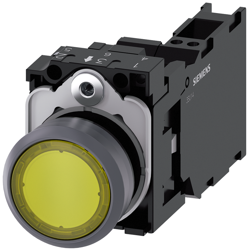 SIEMENS 3SU1132-0AB30-3FA0 Pushbutton illuminated 22 m round metal front ring yellow button 1 NO + 1 NC 24 V AC/DC