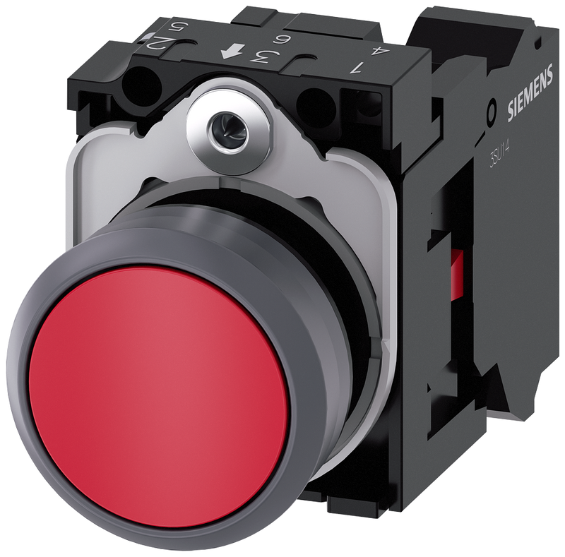 SIEMENS 3SU1130-0AB20-3CA0 Pushbutton, 22 mm, round, plastic with metal front ring, red, button, 1 NC