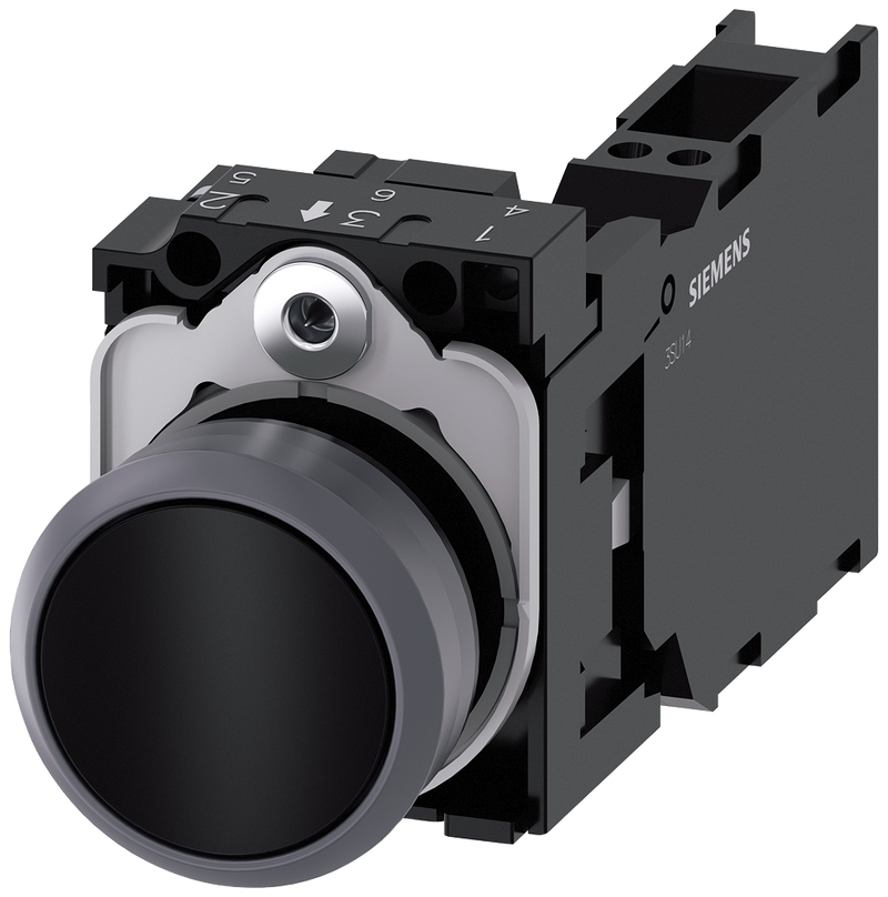 SIEMENS 3SU1130-0AB10-3FA0 Pushbutton, 22 mm, round, metal front ring, black, button, 1 NO + 1 NC