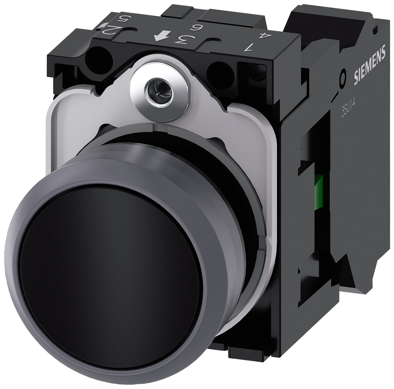 SIEMENS 3SU1130-0AB10-3BA0 Pushbutton, 22 mm, round, plastic with metal front ring, black, button, 1 NO