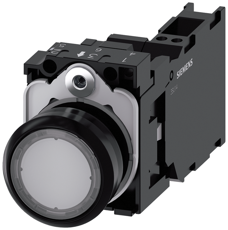 SIEMENS 3SU1102-0AB70-3FA0 Pushbutton, illuminated, 22 mm, round, plastic, clear, 1 NO + 1 NC, 24 V AC/DC