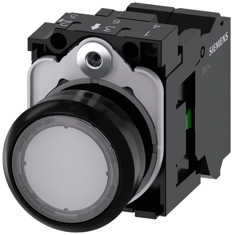 SIEMENS 3SU1102-0AB70-3BA0 Pushbutton, illuminated, 22 mm, round, plastic, clear, 1 NO, 24 V AC/DC