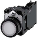 SIEMENS 3SU1102-0AB60-3FA0 Pushbutton, illuminated, 22 mm, round, plastic, white, 1 NO + 1 NC, 24 V AC/DC