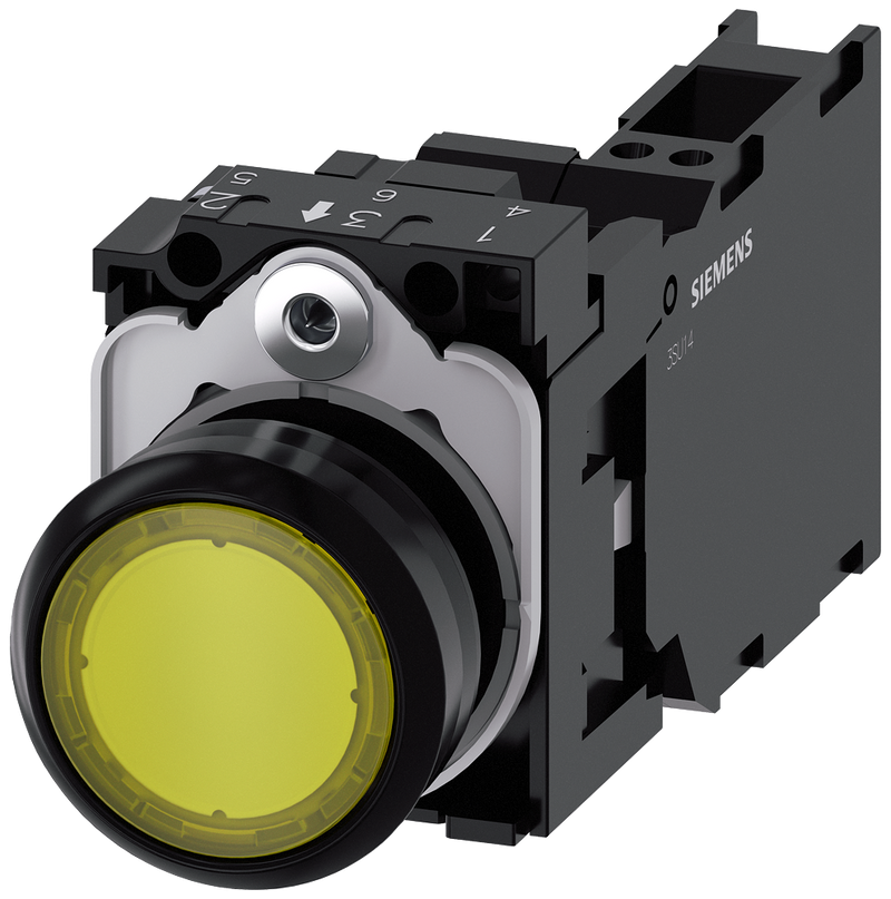 SIEMENS 3SU1102-0AB30-3FA0 Pushbutton, illuminated, 22 mm, round, plastic, yellow, 1 NO + 1 NC, 24 V AC/DC