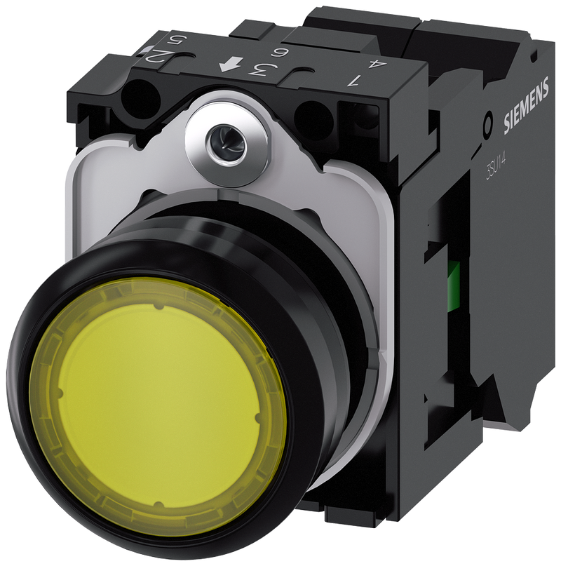 SIEMENS 3SU1102-0AB30-3BA0 Pushbutton, illuminated, 22 mm, round, plastic, yellow, 1 NO, 24 V AC/DC