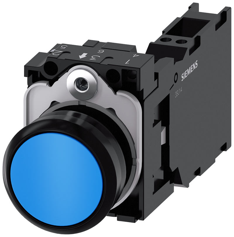 SIEMENS 3SU1100-0AB50-3FA0 Pushbutton, 22 mm, round, plastic, blue, button, 1 NO + 1 NC