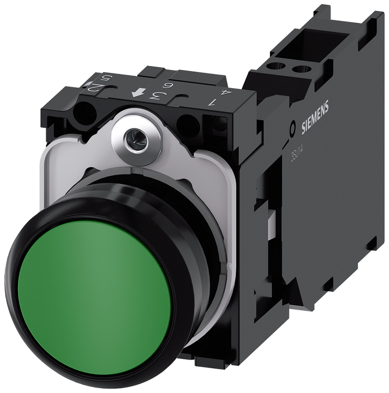 SIEMENS 3SU1100-0AB40-3FA0 Pushbutton, 22 mm, round, plastic, green, button, 1 NO + 1 NC