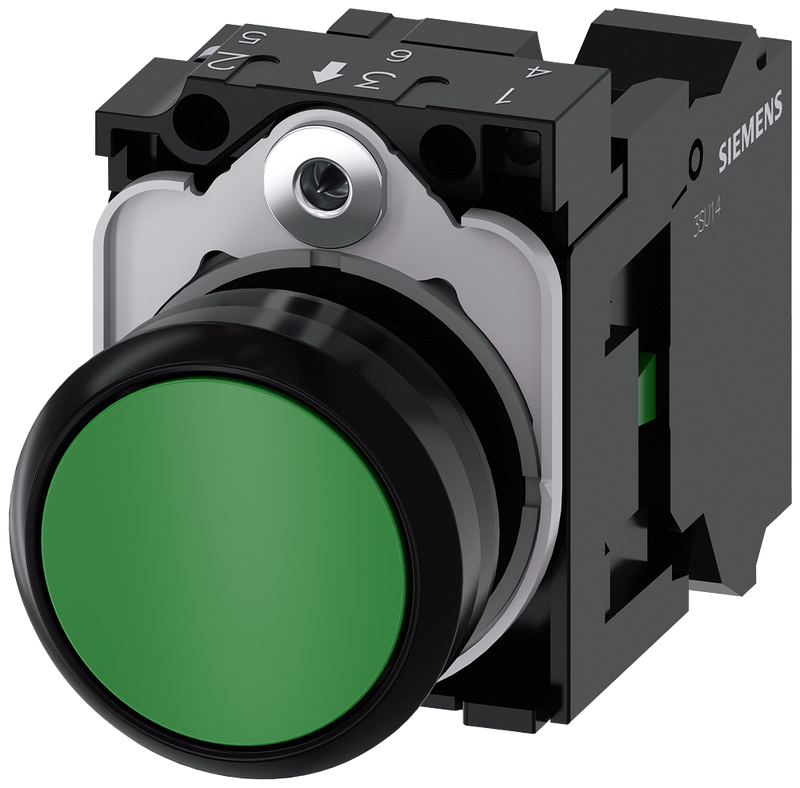 SIEMENS 3SU1100-0AB40-3BA0 Pushbutton, 22 mm, round, plastic, green, button, 1 NO