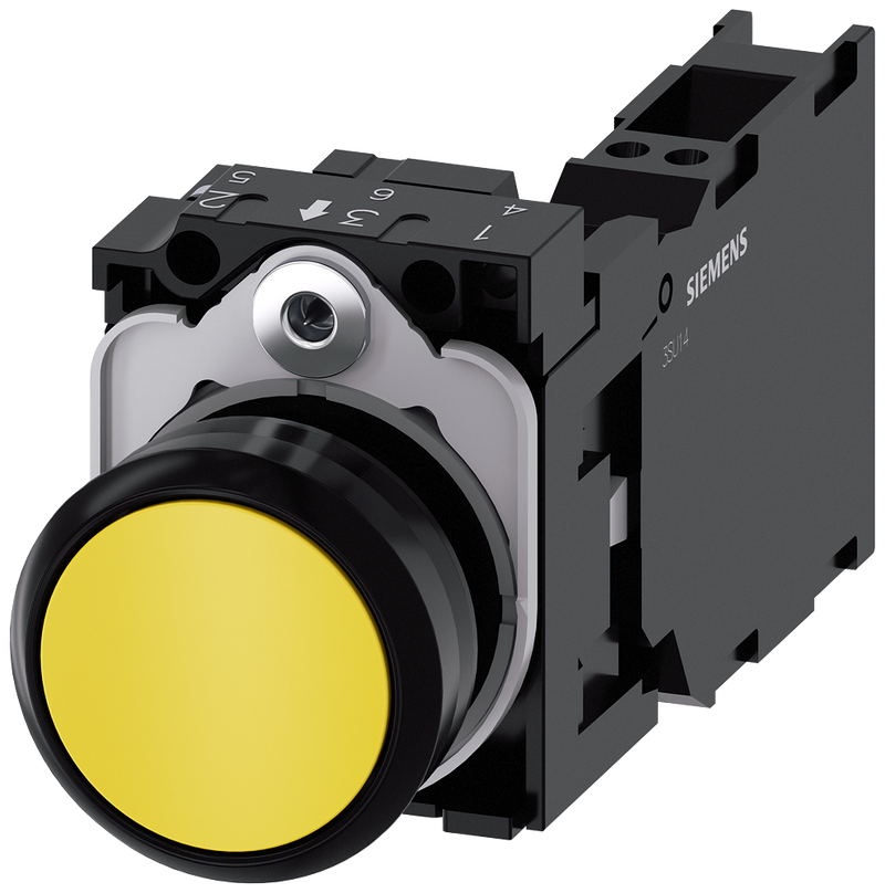 SIEMENS 3SU1100-0AB30-3FA0 Pushbutton, 22 mm, round, plastic, yellow, button, 1 NO + 1 NC