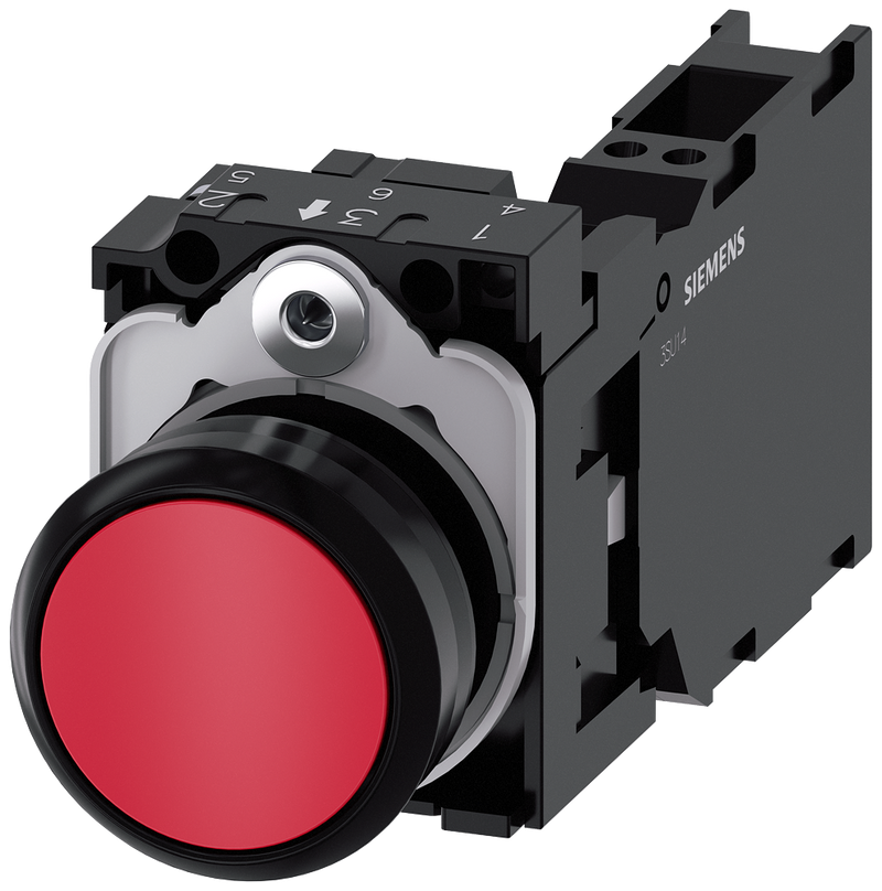 SIEMENS 3SU1100-0AB20-3FA0 Pushbutton, 22 mm, round, plastic, red, button, 1 NO + 1 NC