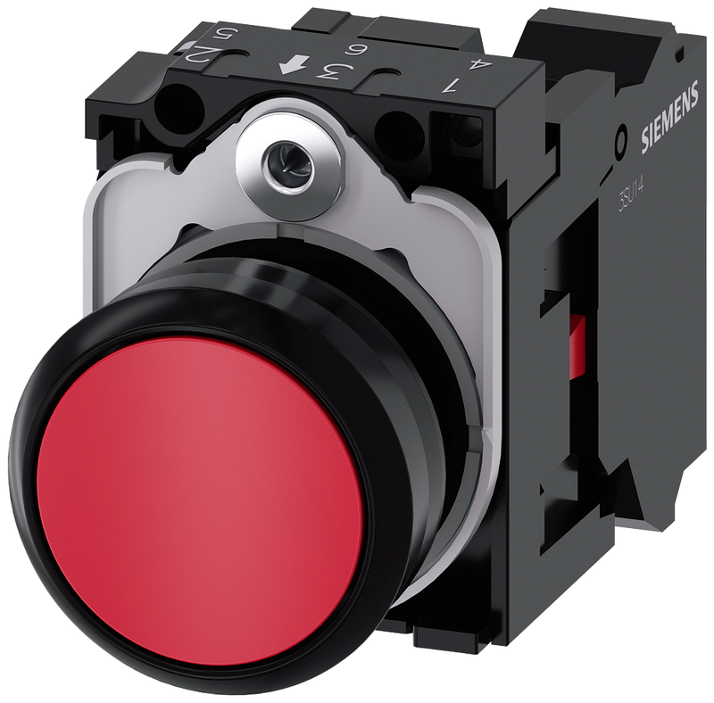 SIEMENS 3SU1100-0AB20-3CA0 Pushbutton, 22 mm, round, plastic, red, button, 1 NC