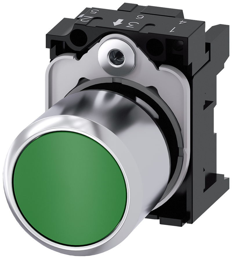SIEMENS 3SU1250-0EB40-0AA0 Pushbutton, 22 mm, round, metal, high gloss, green, button