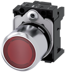 SIEMENS 3SU1251-0EB20-0AA0 Pushbutton, illuminated, 22 mm, round, metal, high gloss, red transparent