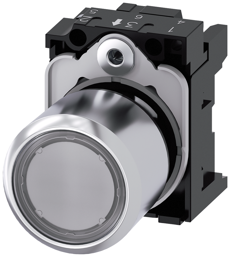 SIEMENS 3SU1251-0EB70-0AA0 Pushbutton, illuminated, 22 mm, round, metal, high gloss, clear