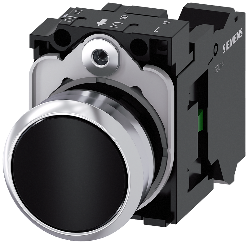 SIEMENS 3SU1150-0AB10-3BA0 Pushbutton, 22 mm, round, metal, high gloss, black, button, 1 NO