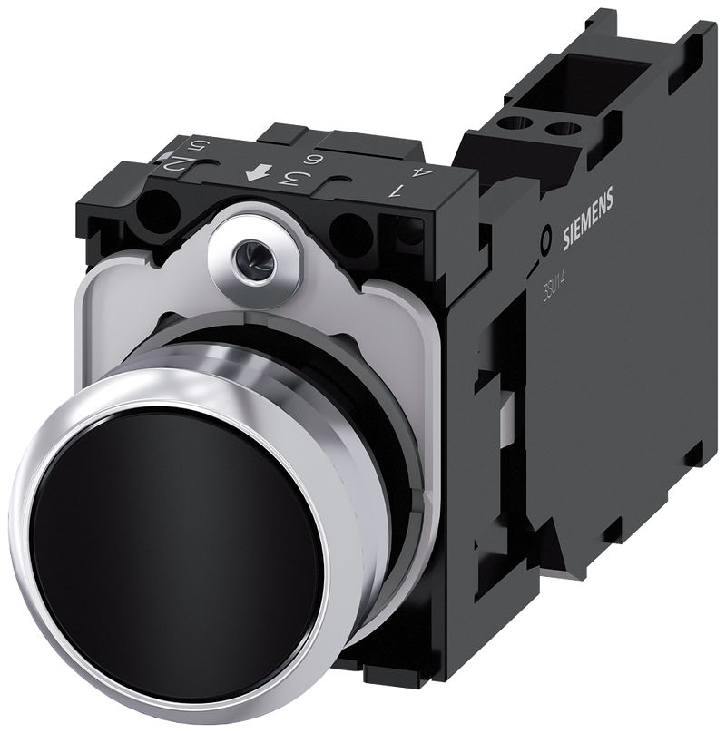 SIEMENS 3SU1150-0AB10-3FA0 Pushbutton, 22 mm, round, metal, high gloss, black, button, 1 NO + 1 NC