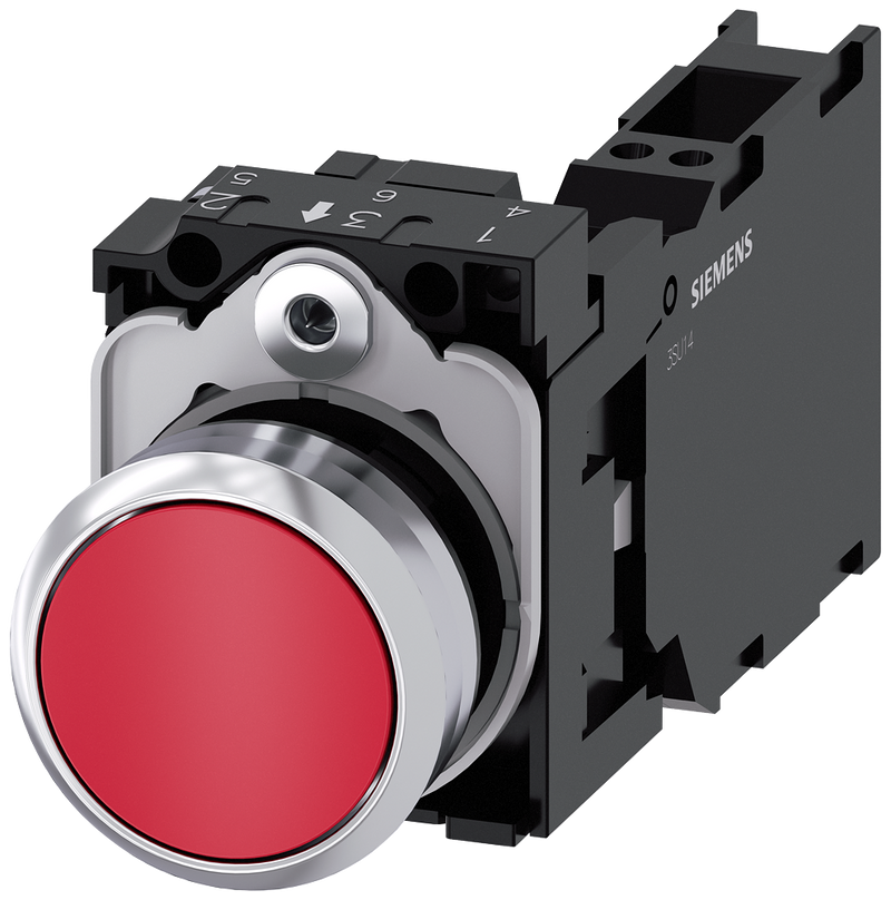 SIEMENS 3SU1150-0AB20-3FA0 Pushbutton, 22 mm, round, metal, high gloss, red, button, 1 NO + 1 NC