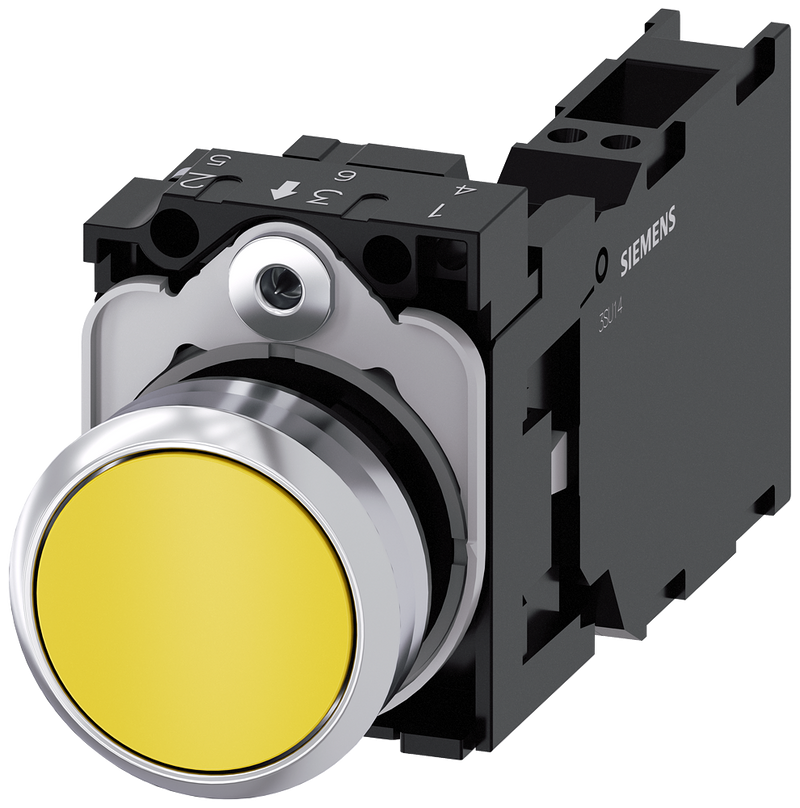 SIEMENS 3SU1150-0AB30-3FA0 Pushbutton, 22 mm, round, metal, high gloss, yellow, button, 1 NO + 1 NC