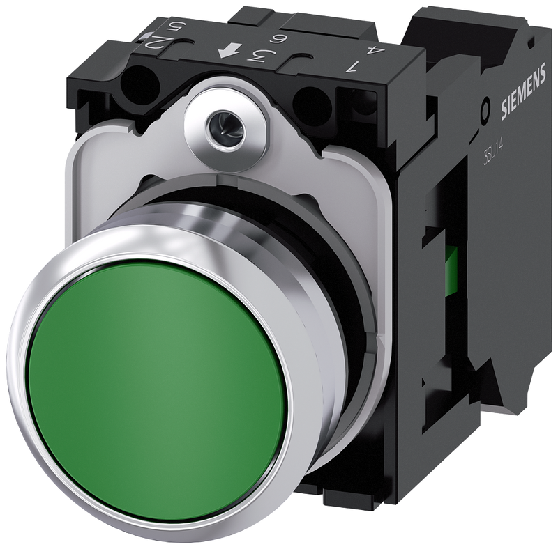 SIEMENS 3SU1150-0AB40-3BA0 Pushbutton, 22 mm, round, metal, high gloss, green, button, 1 NO