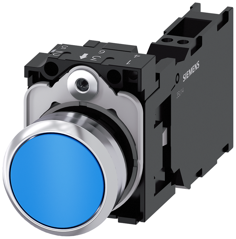 SIEMENS 3SU1150-0AB50-3FA0 Pushbutton, 22 mm, round, metal, high gloss, blue, button, 1 NO + 1 NC
