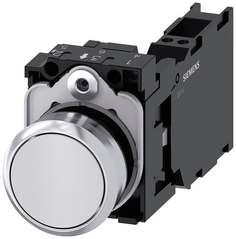 SIEMENS 3SU1150-0AB60-3FA0 Pushbutton, 22 mm, round, metal, high gloss, white, button, 1 NO + 1 NC