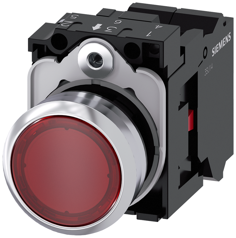 SIEMENS 3SU1152-0AB20-3CA0 Pushbutton, illuminated, 22 mm, round, metal, high gloss, red, button, 1 NC