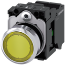 SIEMENS 3SU1152-0AB30-3BA0 Pushbutton, illuminated, 22 mm, round, metal, high gloss, yellow, button, 1 NO