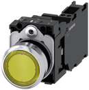 SIEMENS 3SU1152-0AB30-3FA0 Pushbutton, illuminated, 22 mm, round, metal, high gloss, yellow, button, 1 NO + 1 NC