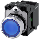 SIEMENS 3SU1152-0AB50-3BA0 Pushbutton, illuminated, 22 mm, round, metal, high gloss, blue, button, 1 NO