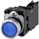 SIEMENS 3SU1152-0AB50-3FA0 Pushbutton, illuminated, 22 mm, round, metal, high gloss, blue, button, 1 NO + 1 NC