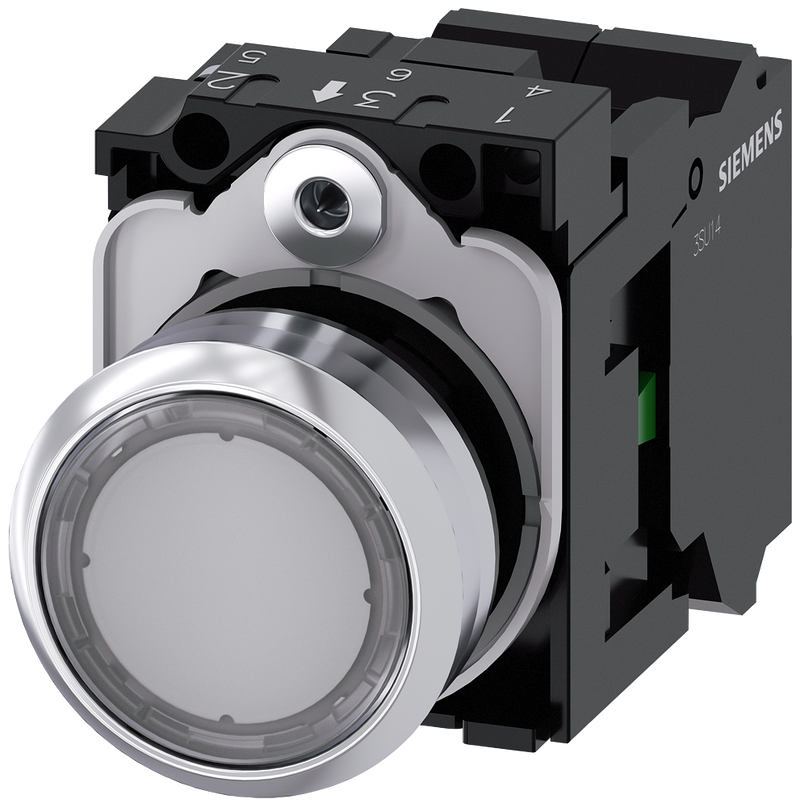 SIEMENS 3SU1152-0AB70-3BA0 Pushbutton, illuminated, 22 mm, round, metal, high gloss, clear, button, 1 NO